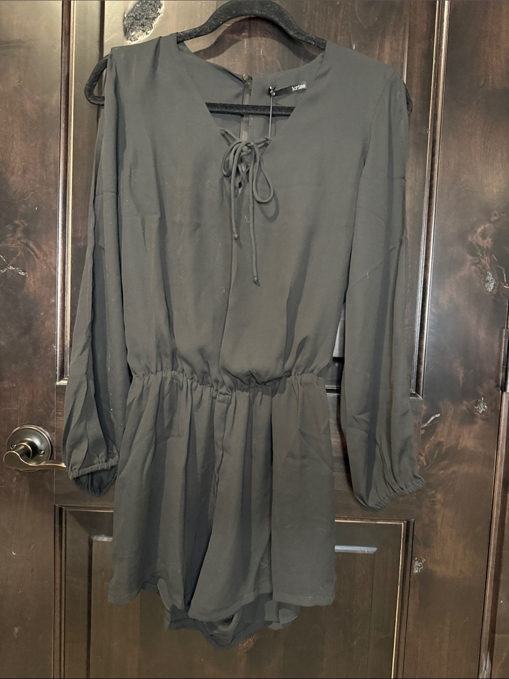 Krisa Black Long Sleeve Tie-Neck Romper